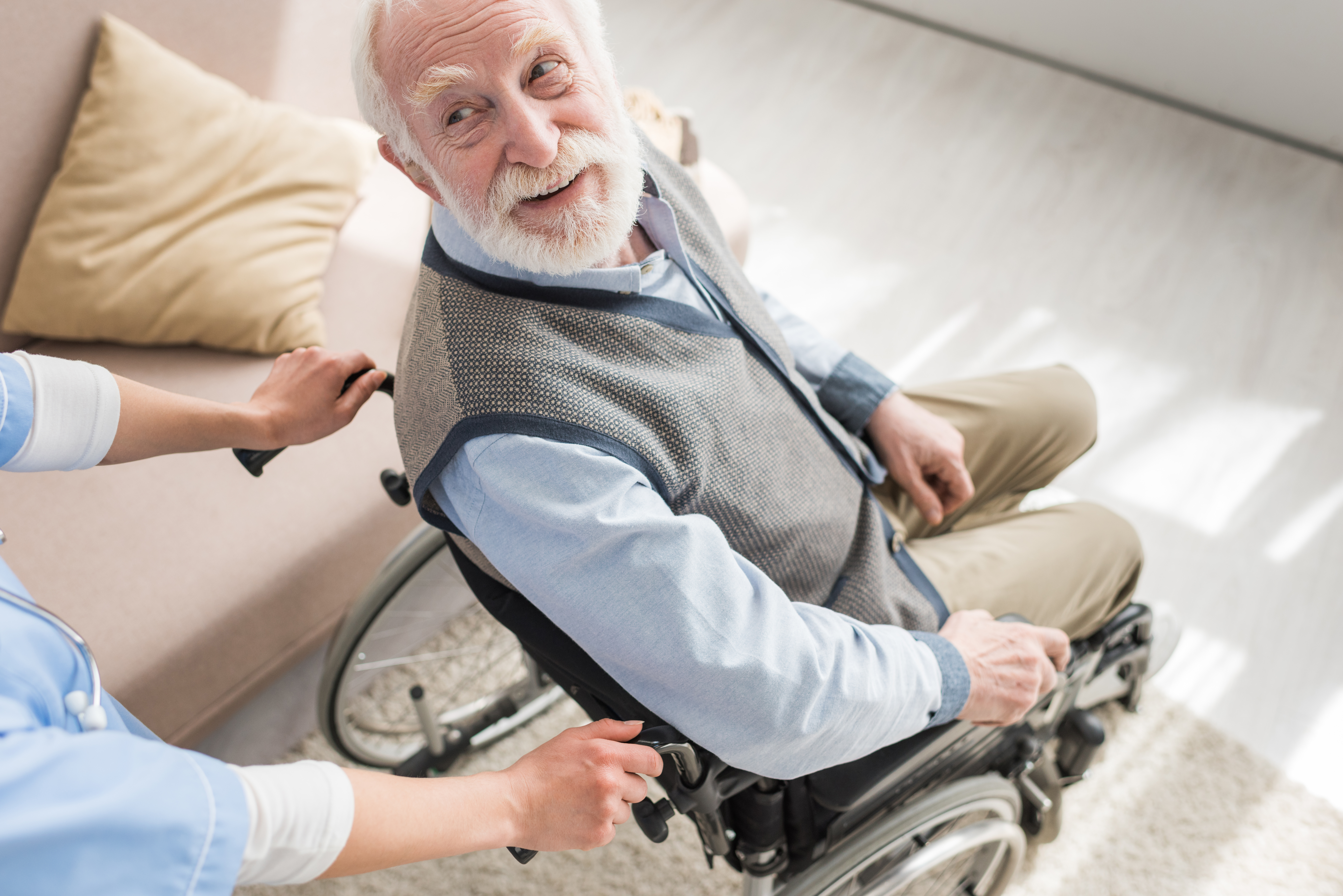 Elderly man in a wheelchari.